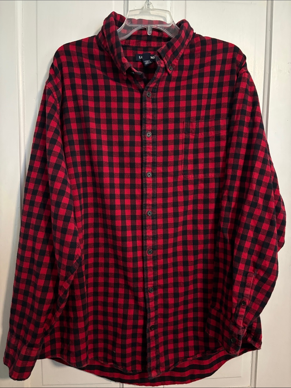 Lands' End Red and Black Buffalo Check Button-Down Shirt
